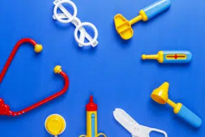 A colorful set of toy medical equipment, illustrating Why Dental Toys Are Worthwhile in Beverly Hillsfor children's play and learning